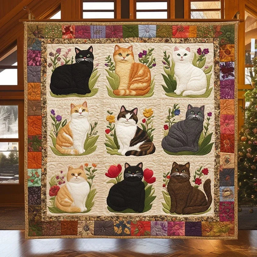 Cat Bloom Quilt Blanket