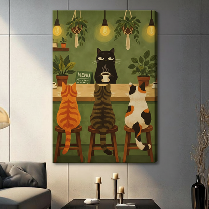 Cat Cafe Retro Illustration Canvas Art Wall Art