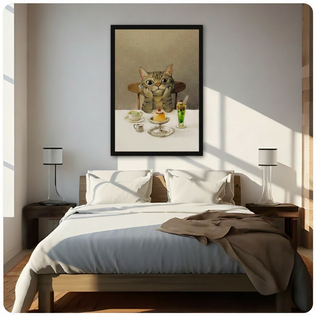 Whimsical Cat Cafe Dessert Canvas Art Wall Art