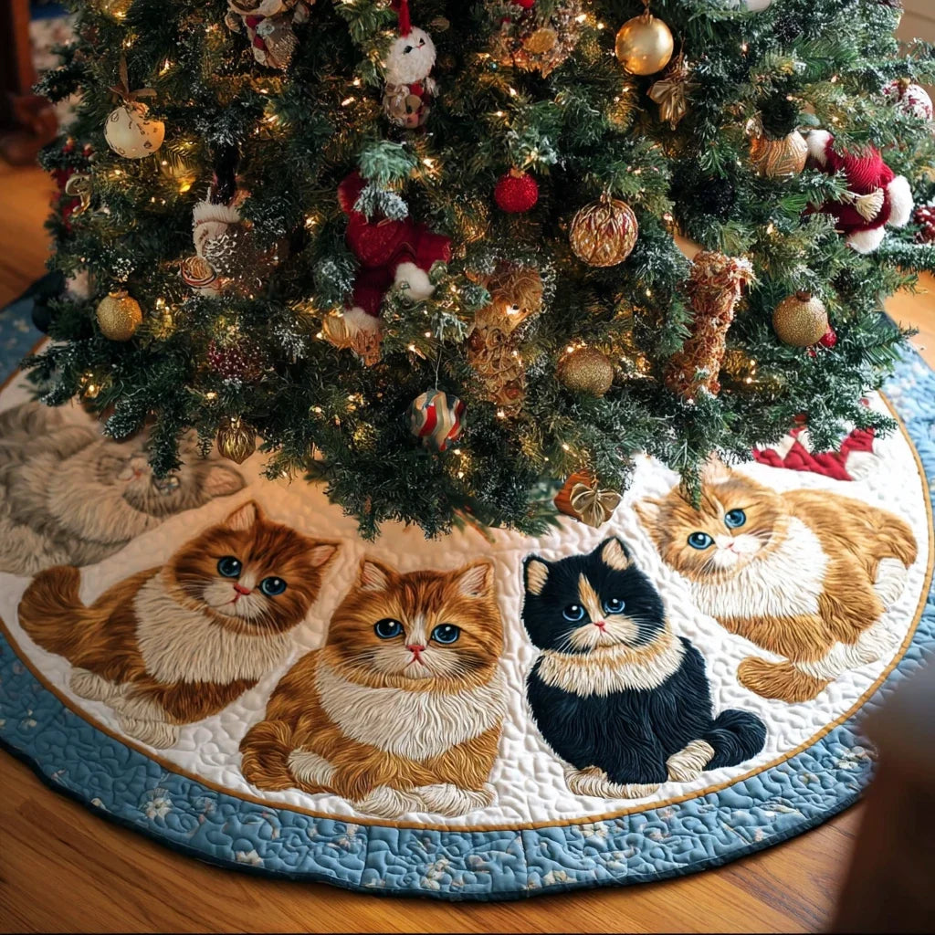 Cat Charm Christmas Quilted Tree Skirt