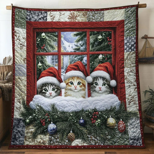 Cat Christmas Eve Quilt Blanket