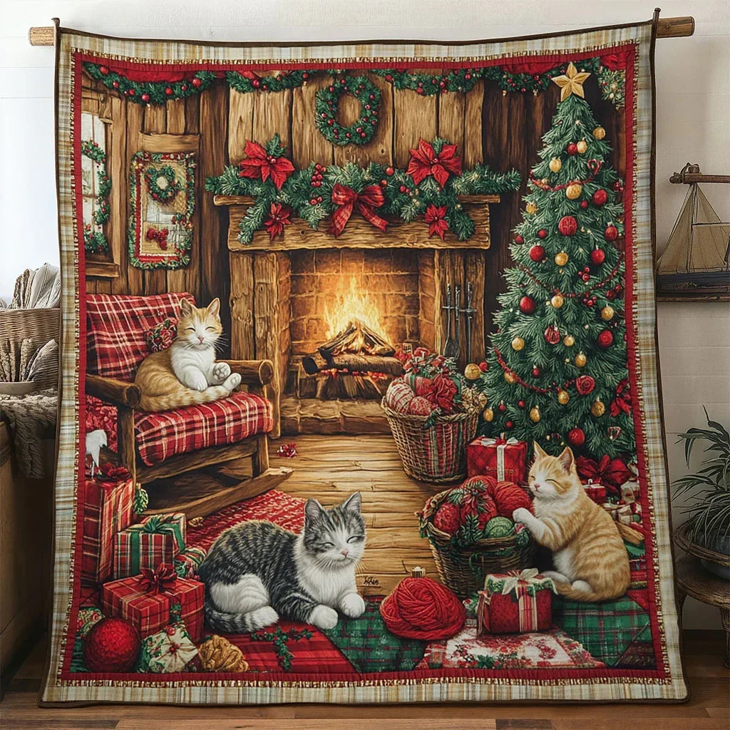 Cat Christmas Glow Quilt Blanket