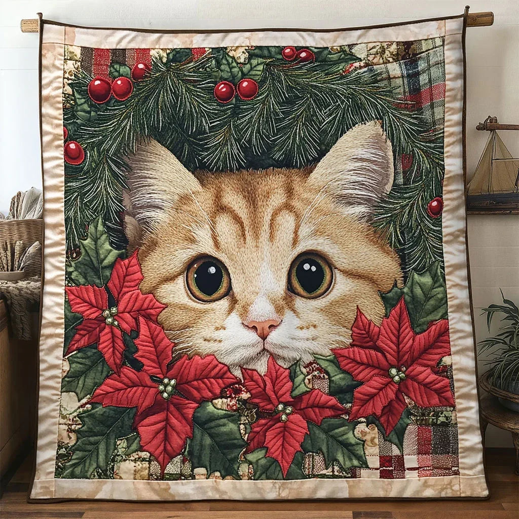 Cat Christmas Heart Quilt Blanket