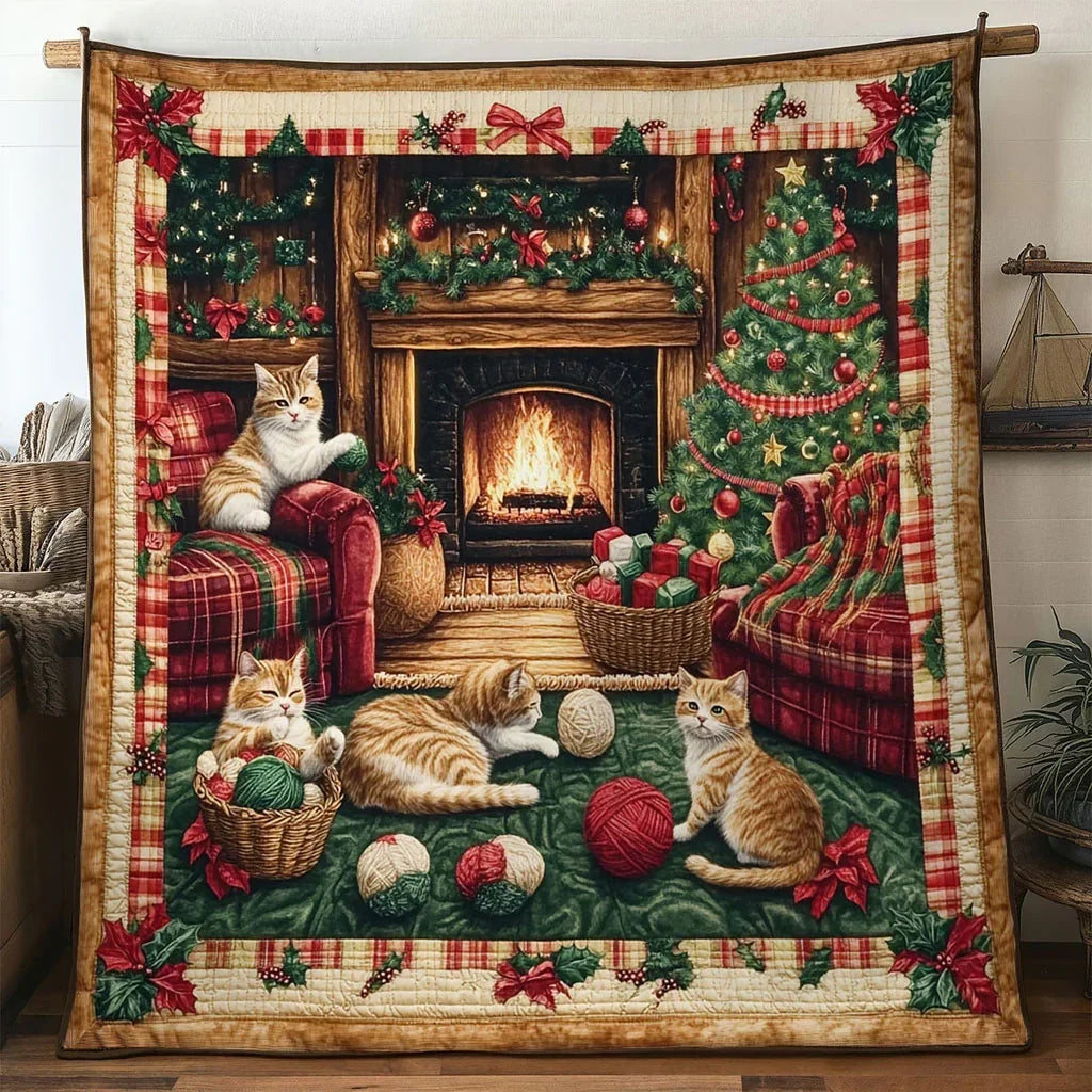 Cat Christmas Hearth Quilt Blanket