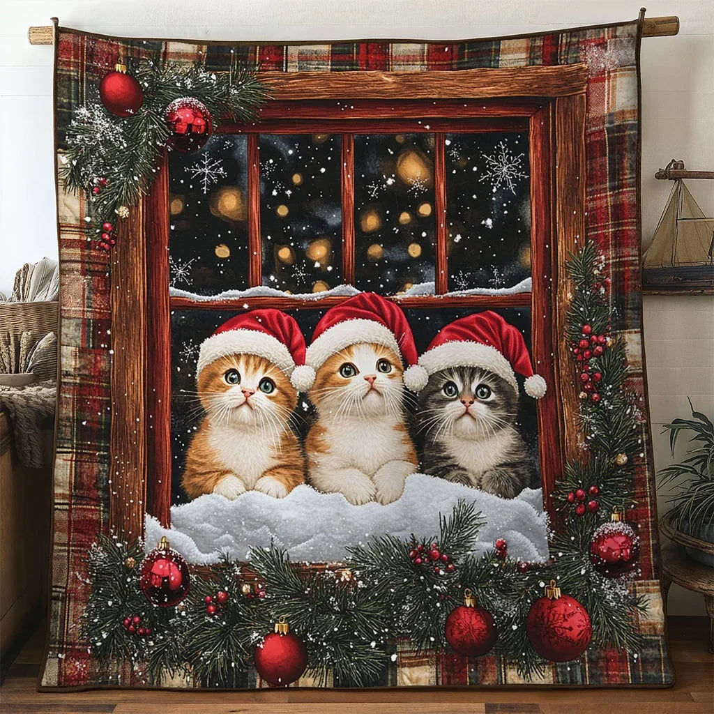 Cat Christmas Magic Quilt Blanket