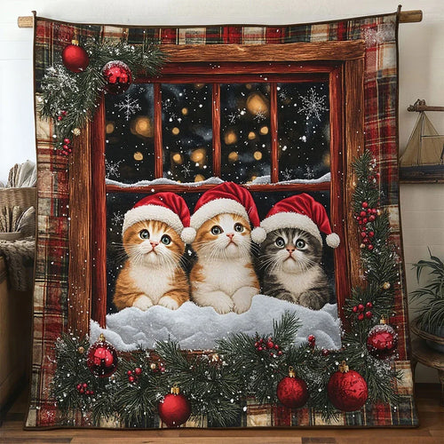 Cat Christmas Magic Quilt Blanket