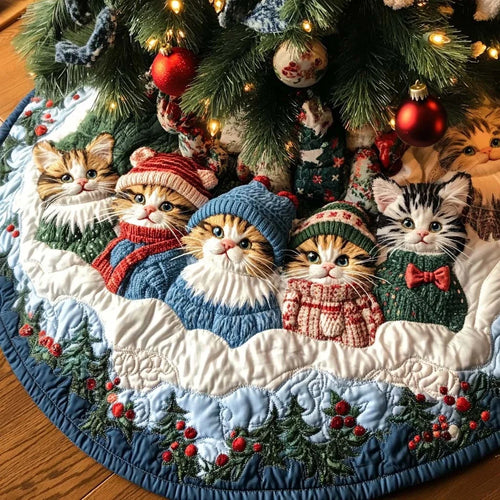 Cat Christmas Mood Christmas Quilted Tree Skirt