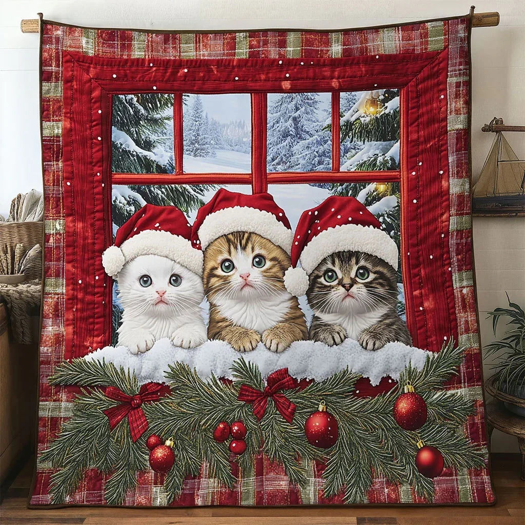 Cat Christmas Spirit Quilt Blanket