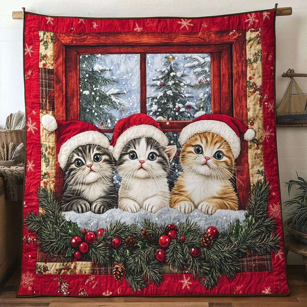 Cat Christmas Tree Quilt Blanket