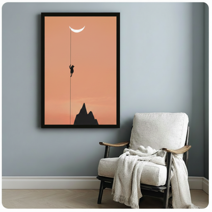 Cat Climbing Moon Minimalist Canvas Wall Art