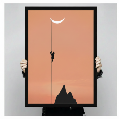Cat Climbing Moon Minimalist Canvas Wall Art