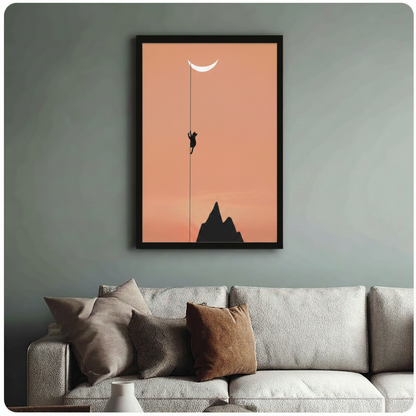 Cat Climbing Moon Minimalist Canvas Wall Art