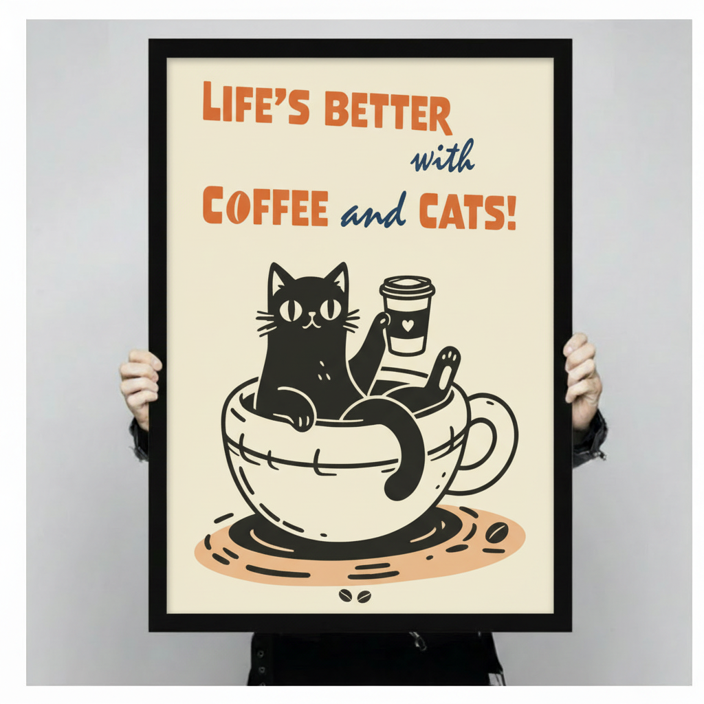 Coffee and Cats Retro Humor Canvas Wall Art