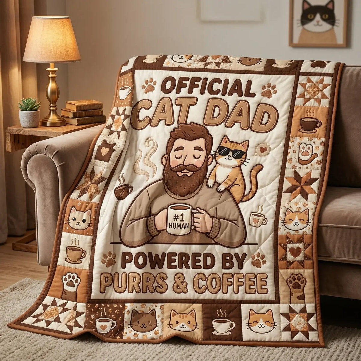Cat Dad Quilt Blanket