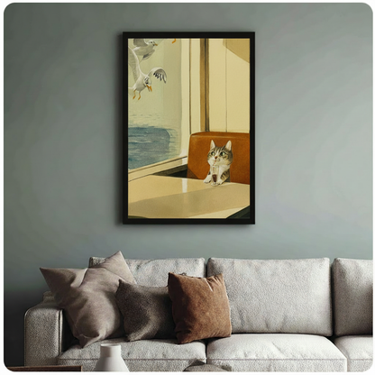 Retro Cat Diner Seagull Funny Canvas Art Wall Art