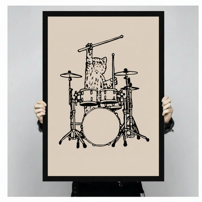 Drummer Cat Minimalist Line Art Canvas Print Wall Art
