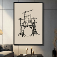 Drummer Cat Minimalist Line Art Canvas Print Wall Art