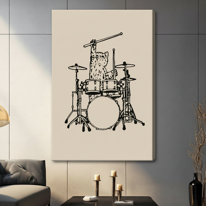 Drummer Cat Minimalist Line Art Canvas Print Wall Art