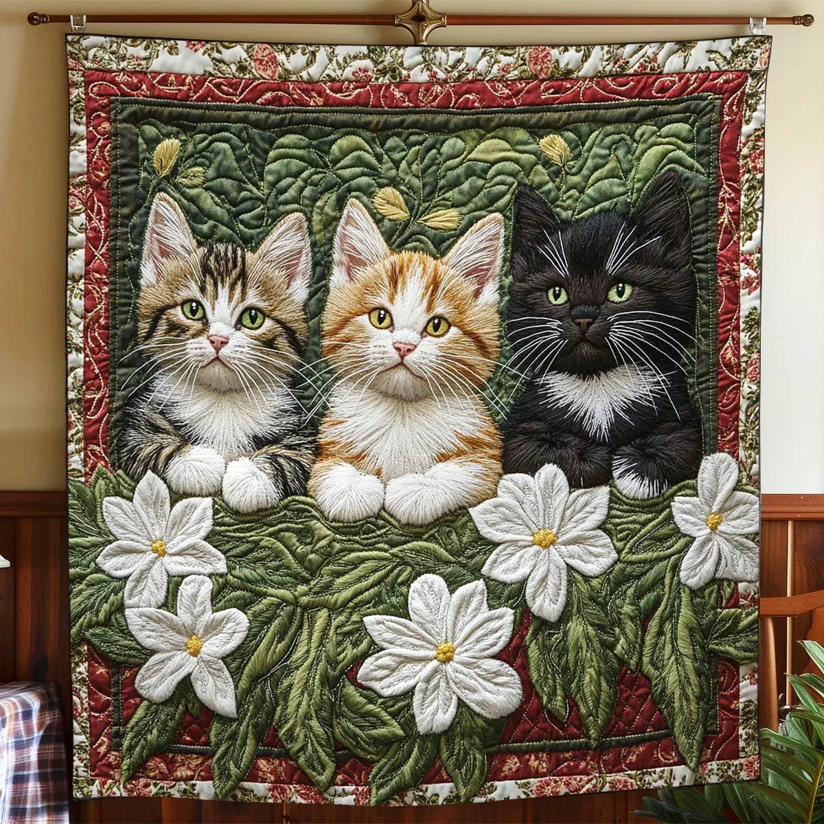 Cat Floral Garden Quilt Blanket
