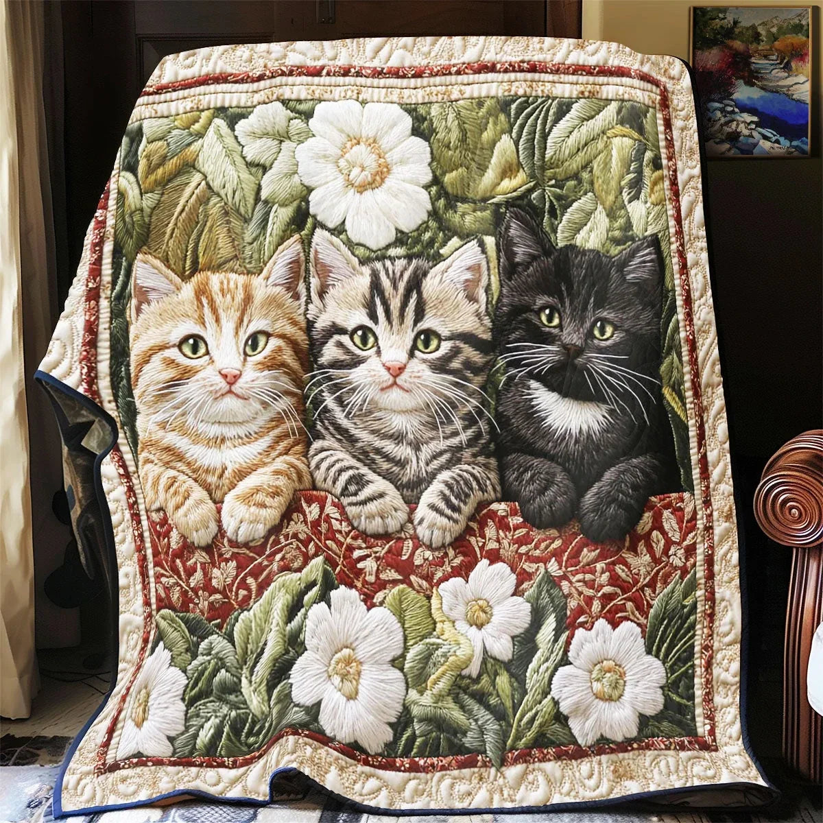 Cat Flower Garden Quilt Blanket