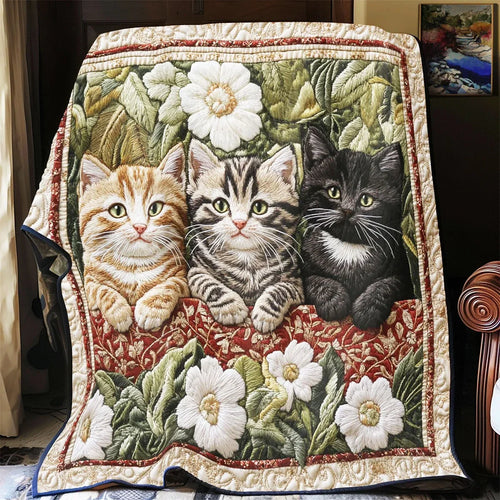Cat Flower Garden Quilt Blanket