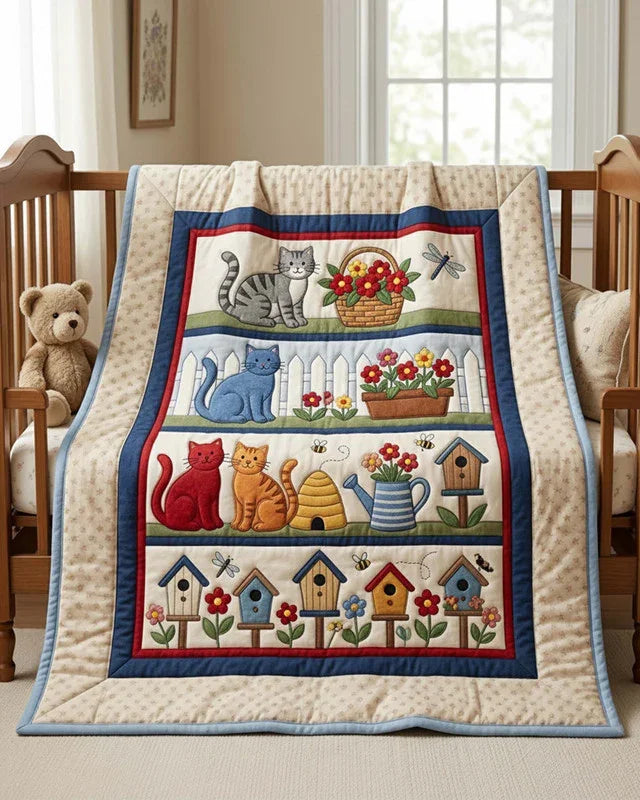 Cat Garden Quilt Blanket - Quilted Blanket by Wild and Way