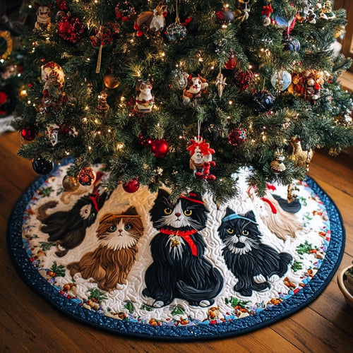 Cat Gathering Christmas Quilted Tree Skirt