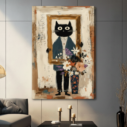Dapper Black Cat Bouquet Canvas Wall Art