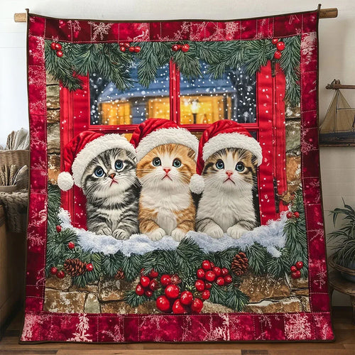 Cat Holiday Blessing Quilt Blanket