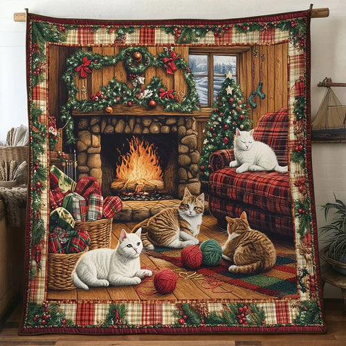 Cat Holiday Home Quilt Blanket