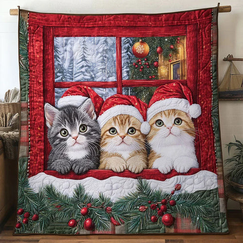 Cat Holiday Home Quilt Blanket