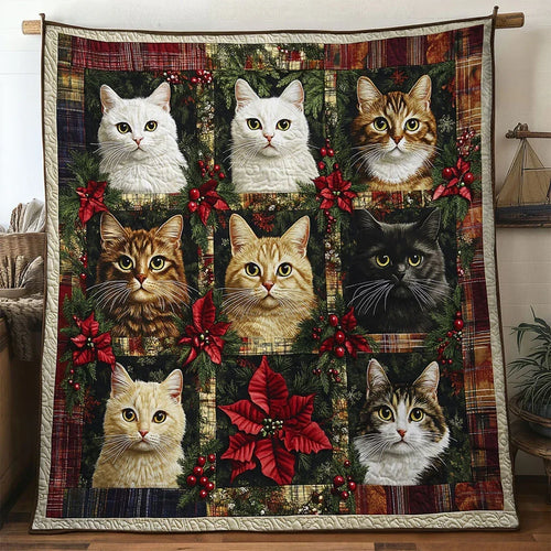 Cat Holiday Lights Quilt Blanket