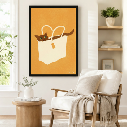 Boho Cat in Bag Canvas Wall Art