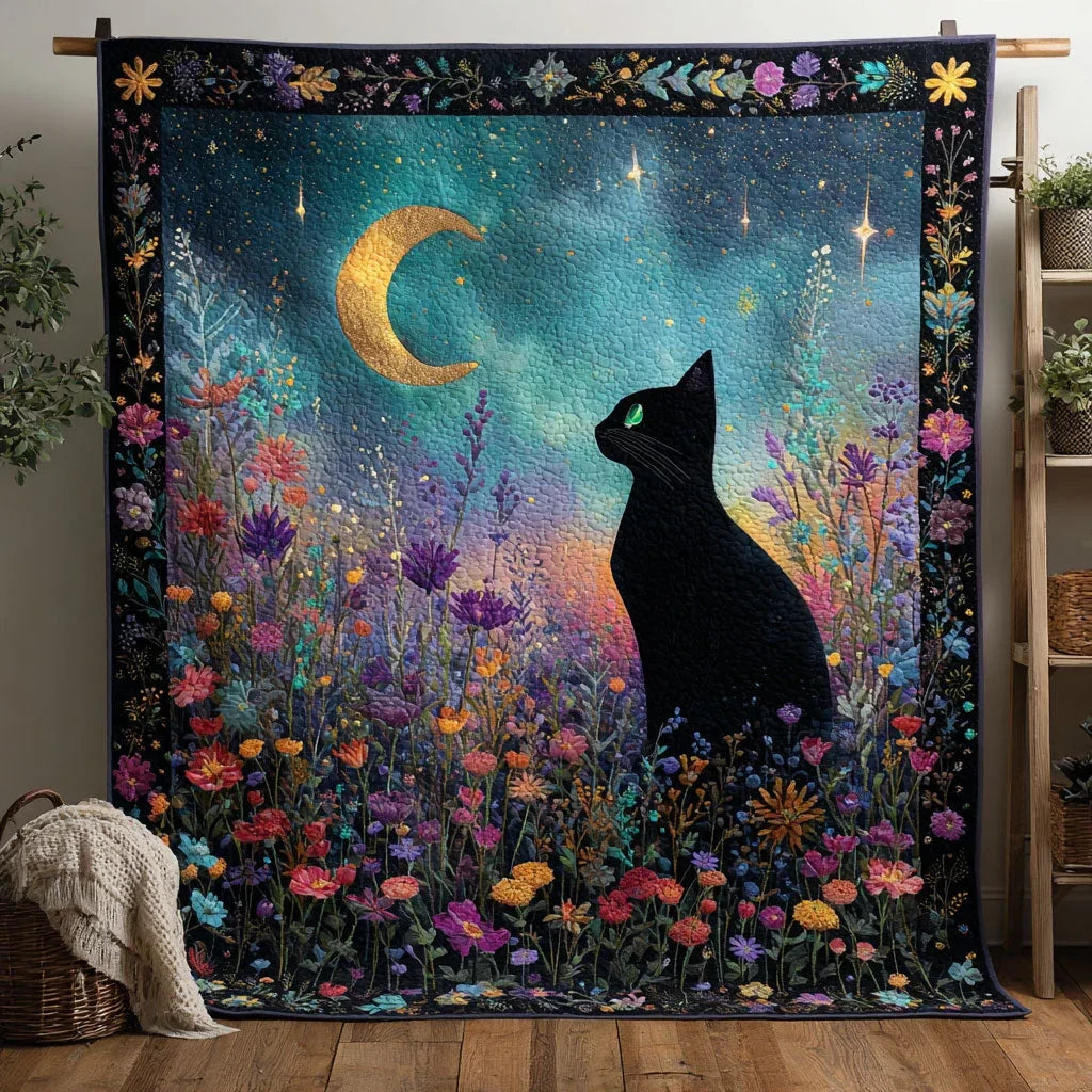 Cat In Bloom Garden Quilt Blanket