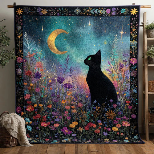 Cat In Bloom Garden Quilt Blanket