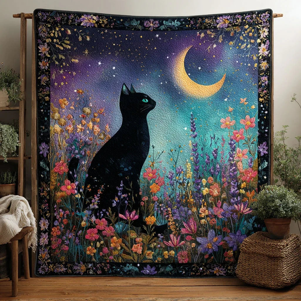 Cat In Flower Garden Quilt Blanket