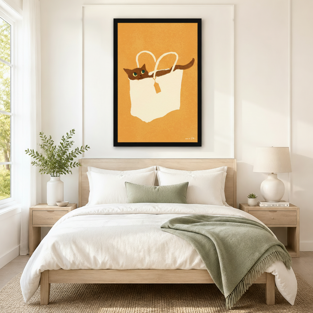 Boho Cat in Bag Canvas Wall Art