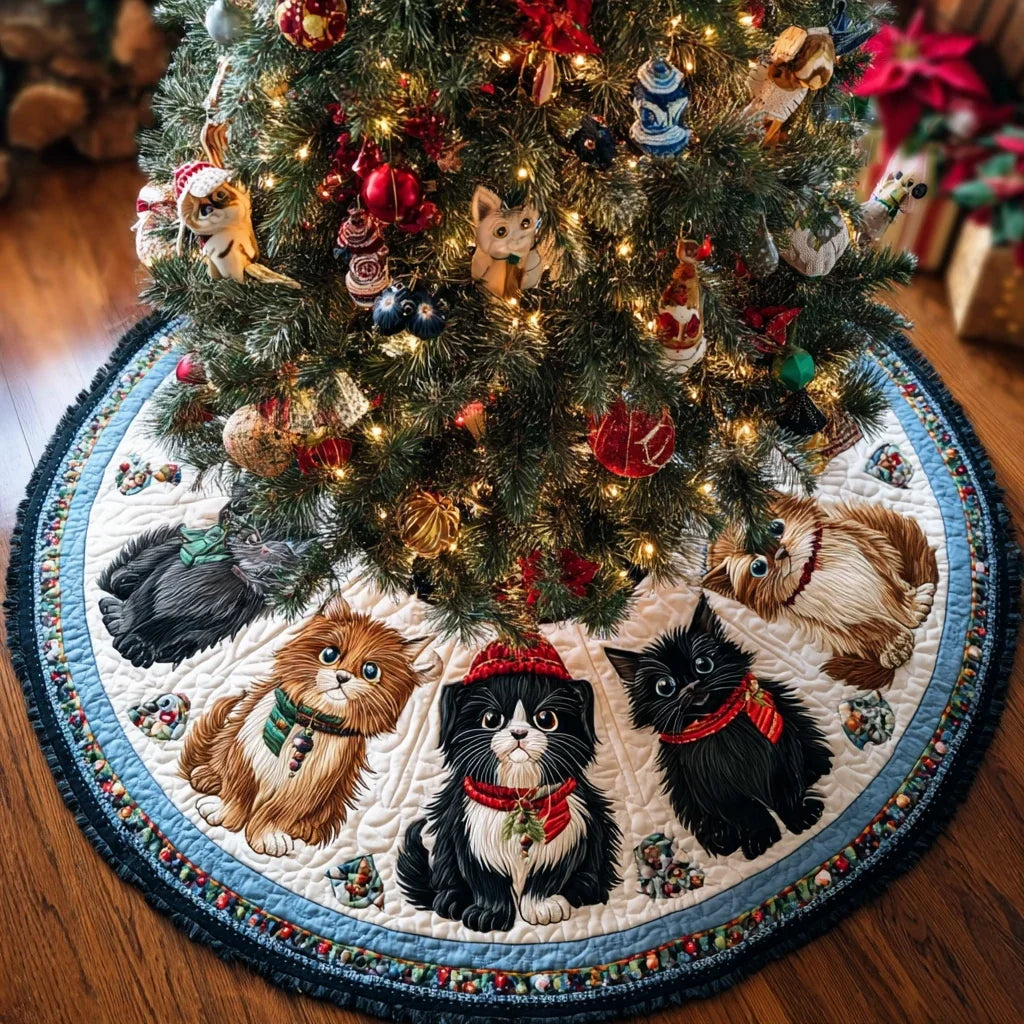 Cat Joy Christmas Quilted Tree Skirt