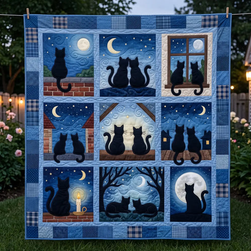 Cat Moon Night Quilt Blanket