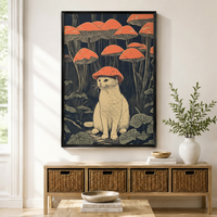 Mushroom Forest Cat Framed Canvas Wall Art