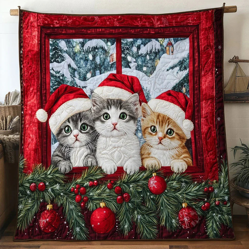 Cat Noel Plaid Quilt Blanket