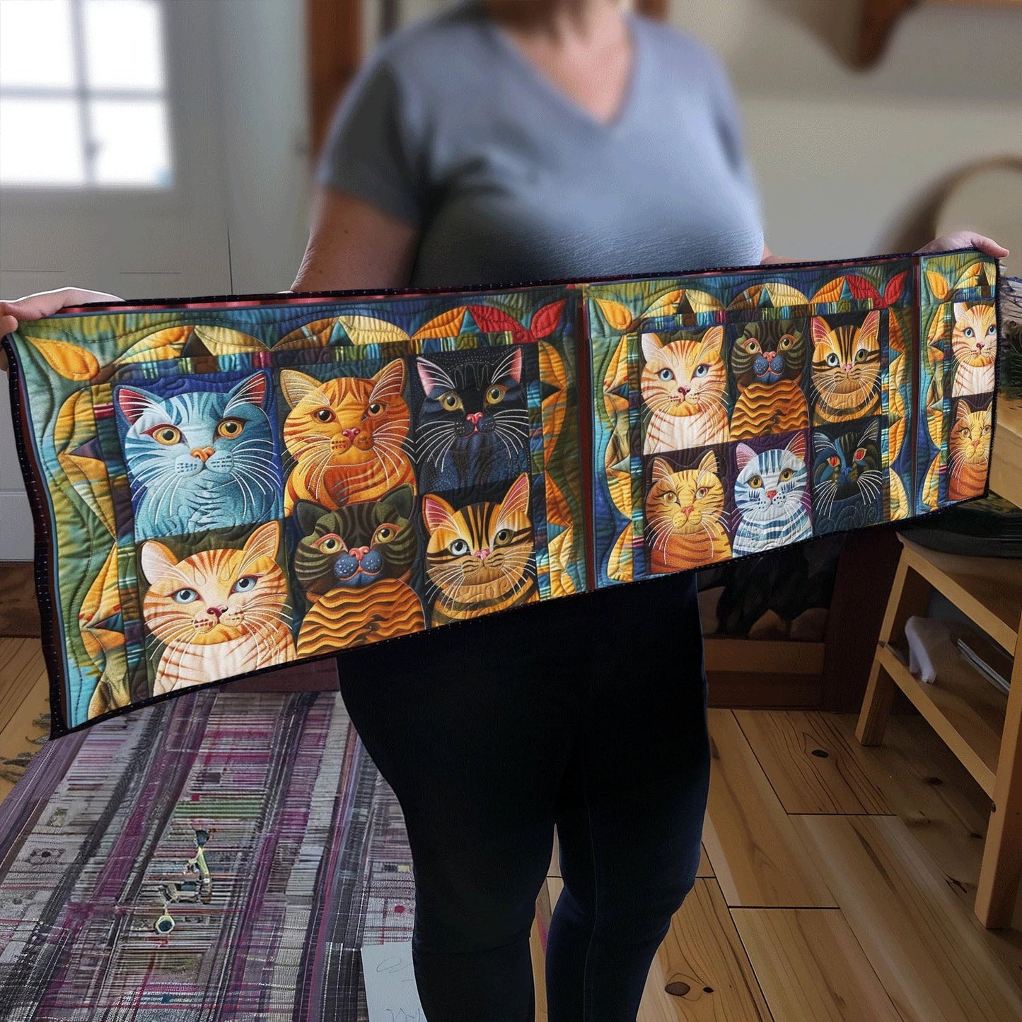 Cat Parade Quilted Table Runner