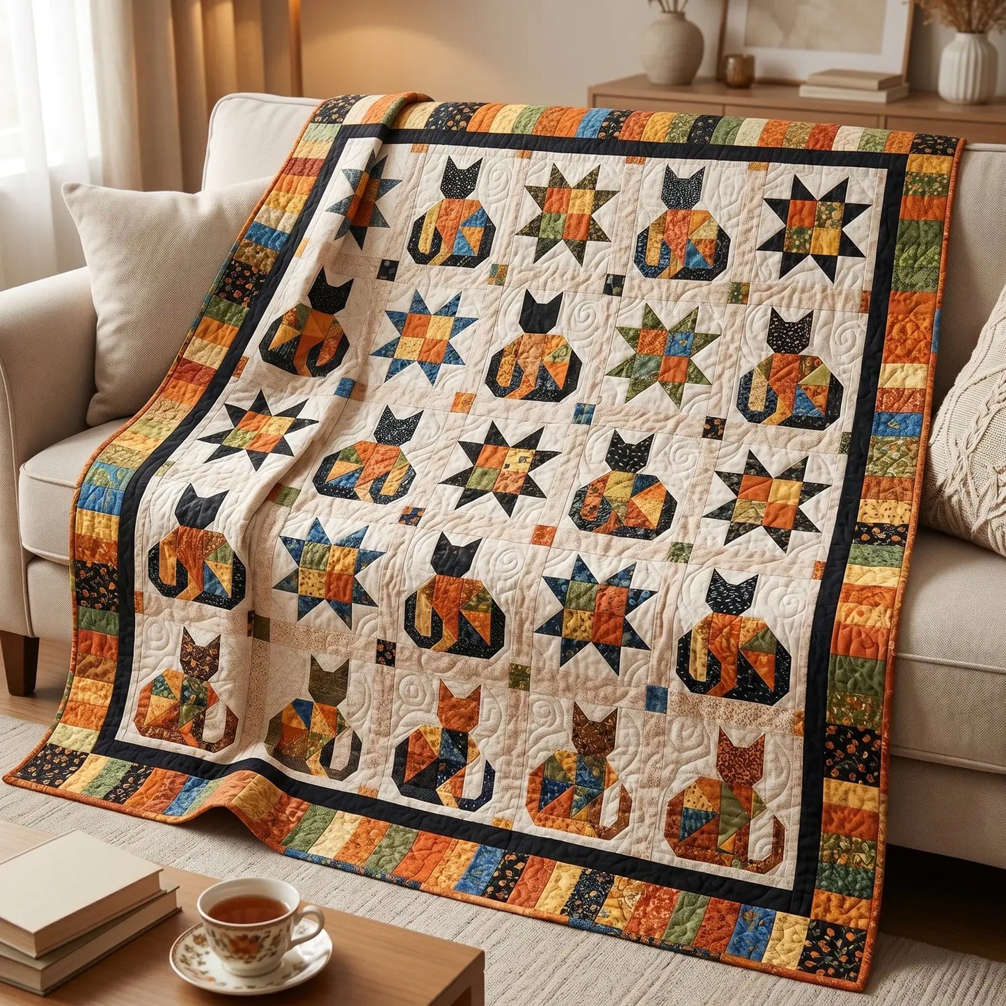 Cat Patchwork Quilt Blanket