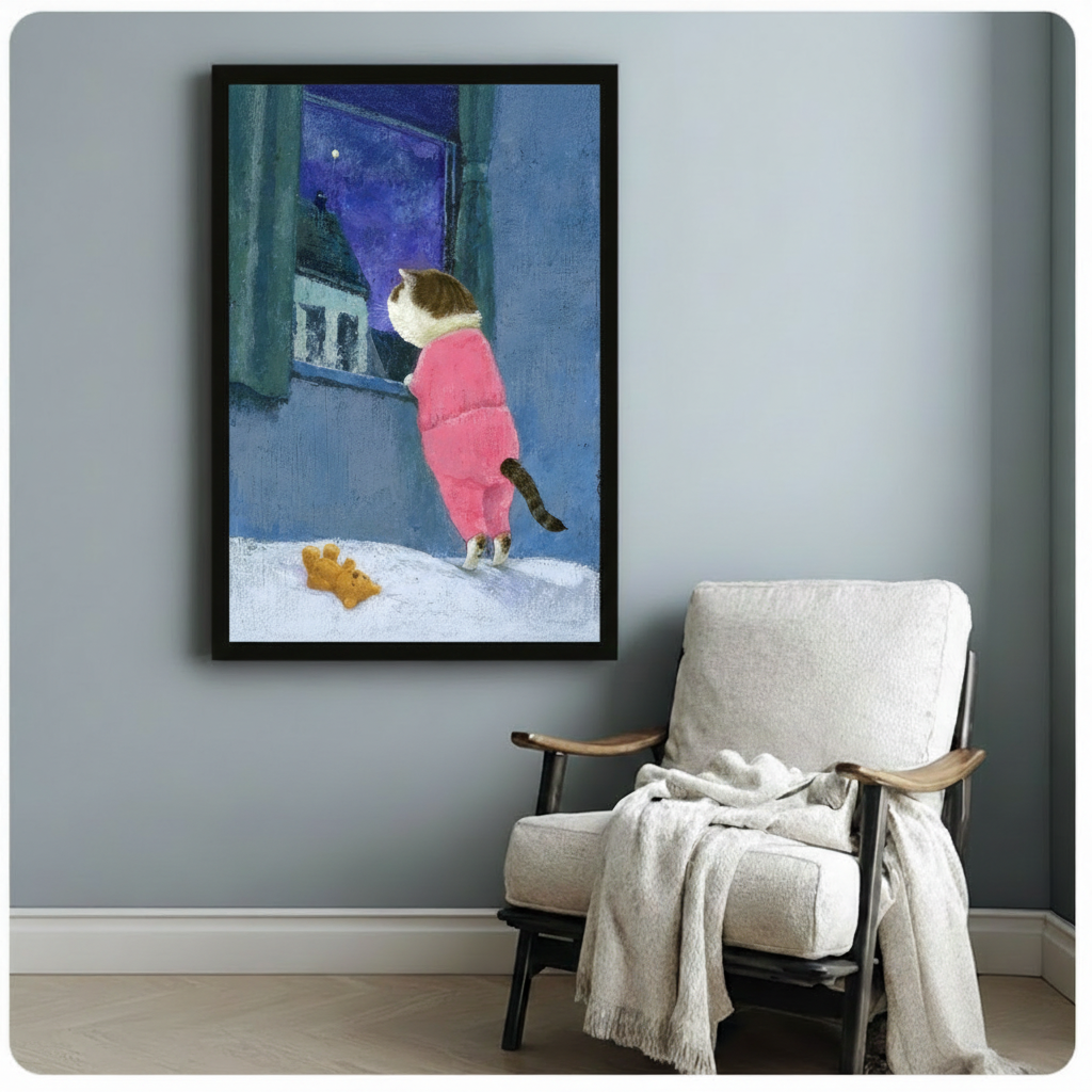 Cat Pajamas Night Window Canvas Wall Art