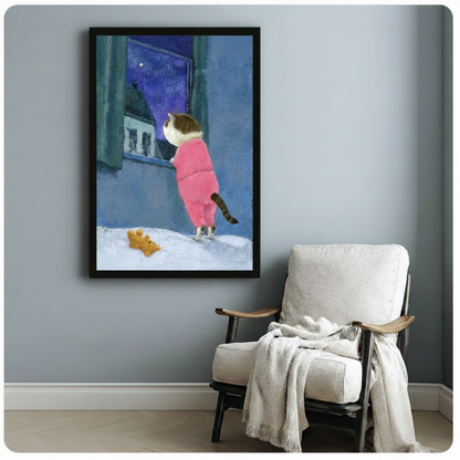 Cat Pajamas Night Window Canvas Wall Art