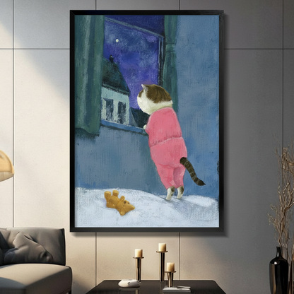 Cat Pajamas Night Window Canvas Wall Art