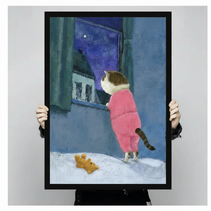 Cat Pajamas Night Window Canvas Wall Art