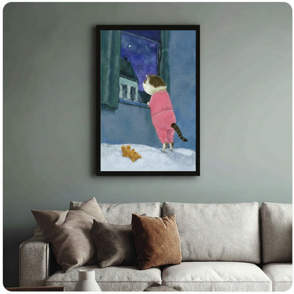 Cat Pajamas Night Window Canvas Wall Art