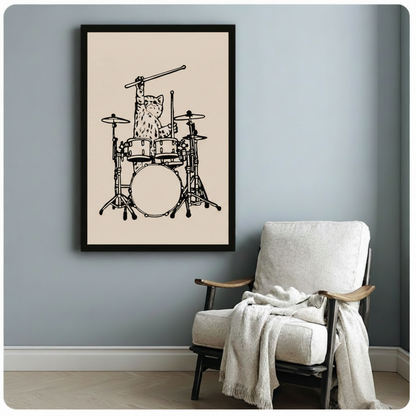 Drummer Cat Minimalist Line Art Canvas Print Wall Art