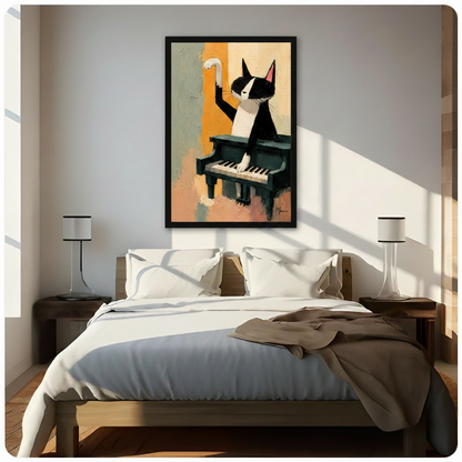 Tuxedo Cat Playing Piano Canvas Wall Art